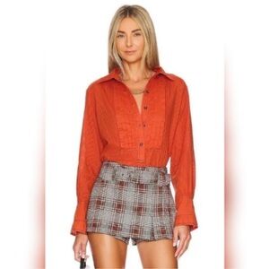 NWOT Free People Black Tie Tux Blouse